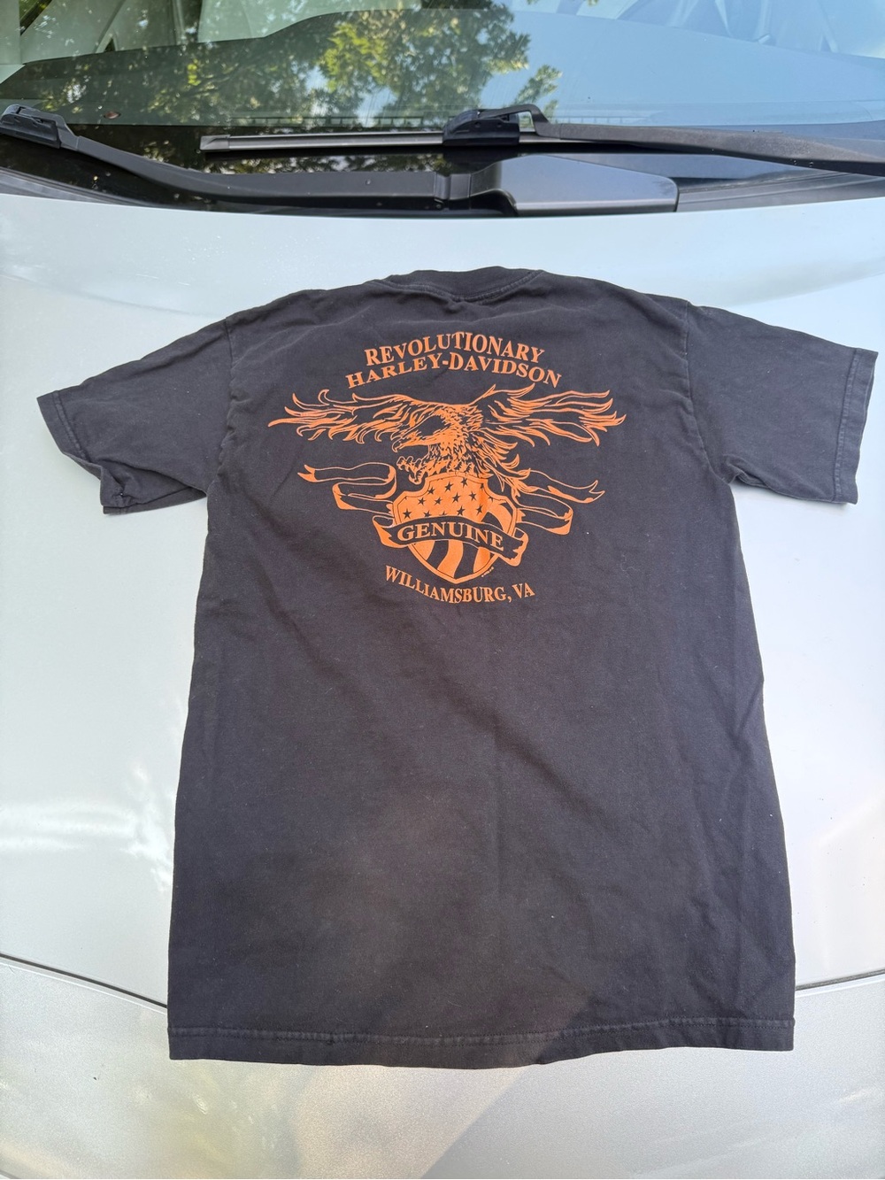 Harley-Davidson Black T-Shirt with Orange Revolutionary Eagle Graphic